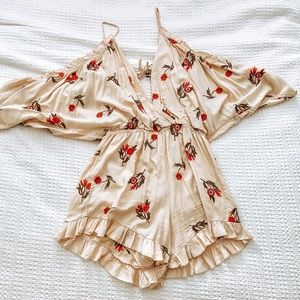 lovers + friends off the shoulder floral romper